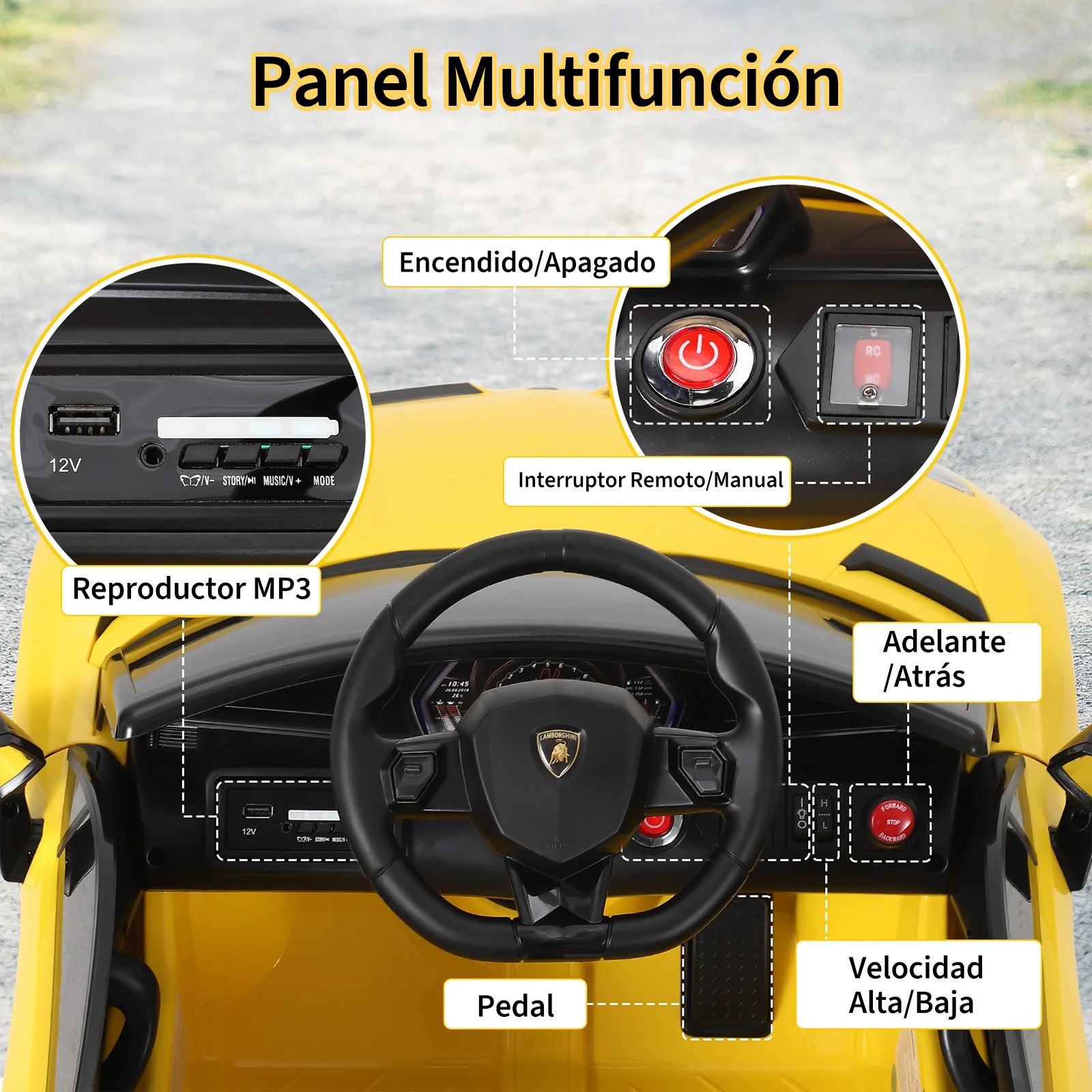 Garvee Coche Eléctrico Infantil 12V, Coche de Batería para Niños con Doble Motor, Puertas Hidráulicas, Mando a Distancia 2.4G y Luces LED, Amarillo