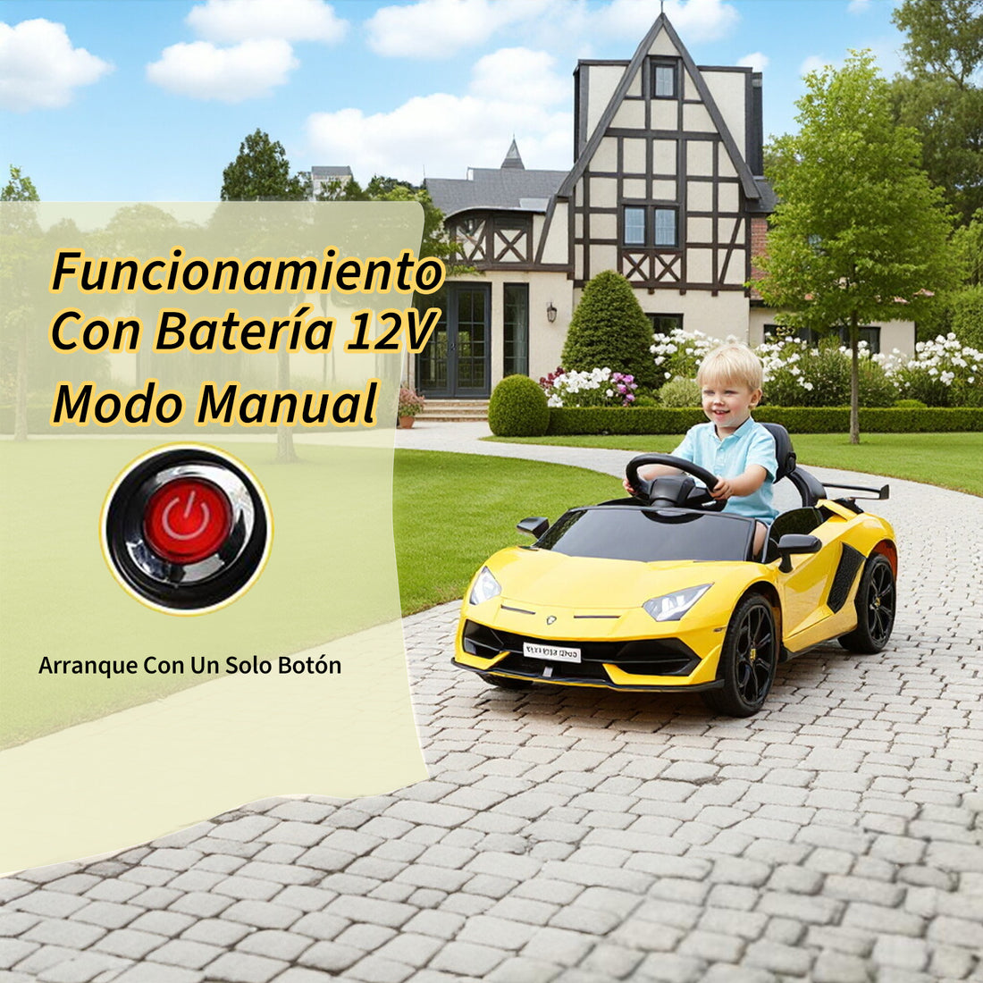 Garvee Coche Eléctrico Infantil 12V, Coche de Batería para Niños con Doble Motor, Puertas Hidráulicas, Mando a Distancia 2.4G y Luces LED, Amarillo