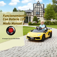 Garvee Coche Eléctrico Infantil 12V, Coche de Batería para Niños con Doble Motor, Puertas Hidráulicas, Mando a Distancia 2.4G y Luces LED, Amarillo