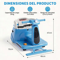 Garvee Coche Eléctrico Infantil 2 en 1 con Función de Limpieza Mopa Batería 12V Mando a Distancia 2.4 GHz Luces LED y Bluetooth para Casa Azul Cielo