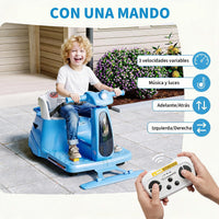 Garvee Coche Eléctrico Infantil 2 en 1 con Función de Limpieza Mopa Batería 12V Mando a Distancia 2.4 GHz Luces LED y Bluetooth para Casa Azul Cielo