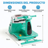 Garvee Coche Eléctrico Infantil 2 en 1 con Función de Limpieza Mopa Batería 12V Mando a Distancia 2.4 GHz Luces LED y Bluetooth para Casa Verde Frutal