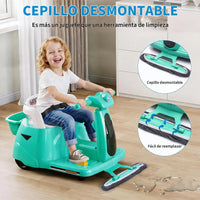 Garvee Coche Eléctrico Infantil 2 en 1 con Función de Limpieza Mopa Batería 12V Mando a Distancia 2.4 GHz Luces LED y Bluetooth para Casa Verde Frutal