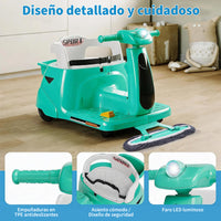 Garvee Coche Eléctrico Infantil 2 en 1 con Función de Limpieza Mopa Batería 12V Mando a Distancia 2.4 GHz Luces LED y Bluetooth para Casa Verde Frutal