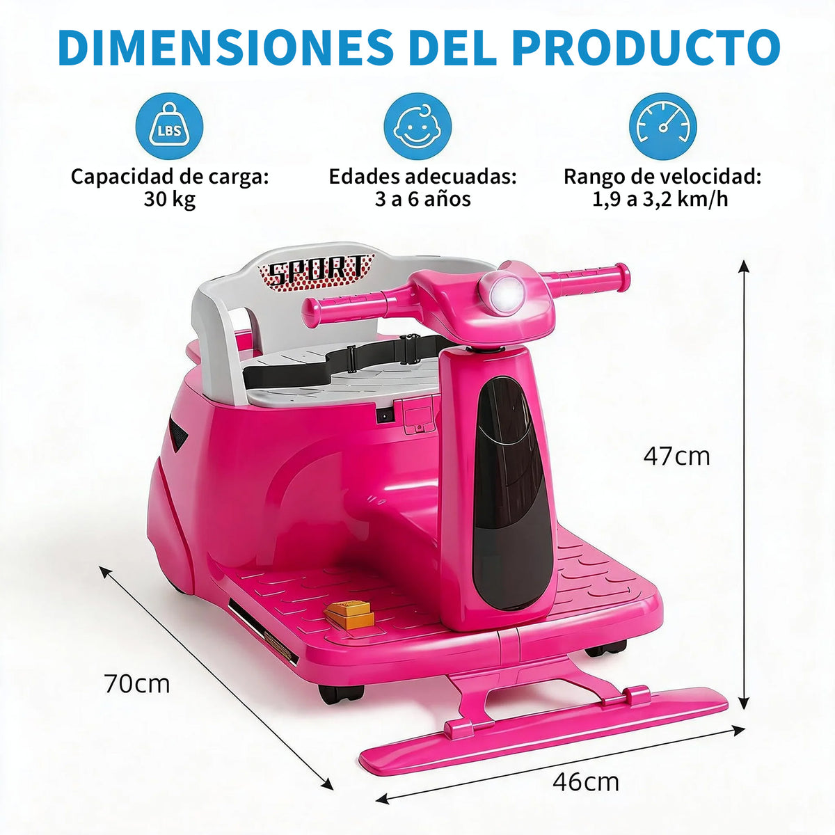 Garvee Coche Eléctrico Infantil 12V 4.5AH de PP, Función 2 en 1 con Mopa Desmontable, Control Parental 2,4G, Estándar EU, para Suelos Lisos, Rosa