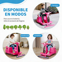 Garvee Coche Eléctrico Infantil 12V 4.5AH de PP, Función 2 en 1 con Mopa Desmontable, Control Parental 2,4G, Estándar EU, para Suelos Lisos, Rosa