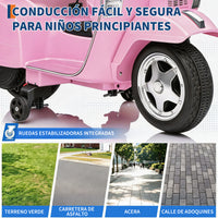 Garvee Moto Eléctrica Infantil Estilo Vespa PX150 con Licencia Oficial Batería 6V Motor 25W Faros LED Música y Ruedas de Apoyo Seguras Rosa