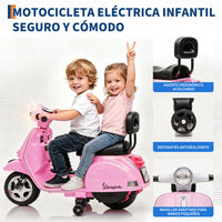 Garvee Moto Eléctrica Infantil Estilo Vespa PX150 con Licencia Oficial Batería 6V Motor 25W Faros LED Música y Ruedas de Apoyo Seguras Rosa