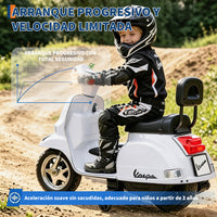 Garvee Moto Eléctrica Infantil Estilo Vespa PX150 con Licencia Oficial Batería 6V Motor 25W Faros LED Música y Ruedas de Apoyo Seguras Blanco