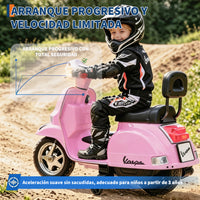 Garvee Moto Eléctrica Infantil Estilo Vespa PX150 con Licencia Oficial Batería 6V Motor 25W Faros LED Música y Ruedas de Apoyo Seguras Rosa