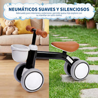 Garvee Bicicleta de Equilibrio para Bebé sin Pedales, Estructura de PP y Acero con Cesta Extraíble, 4 Ruedas Estables y Montaje sin Herramientas, Negro