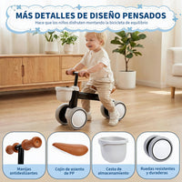 Garvee Bicicleta de Equilibrio para Bebé sin Pedales, Estructura de PP y Acero con Cesta Extraíble, 4 Ruedas Estables y Montaje sin Herramientas, Negro
