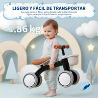 Garvee Bicicleta de Equilibrio para Bebé sin Pedales, Estructura de PP y Acero con Cesta Extraíble, 4 Ruedas Estables y Montaje sin Herramientas, Negro