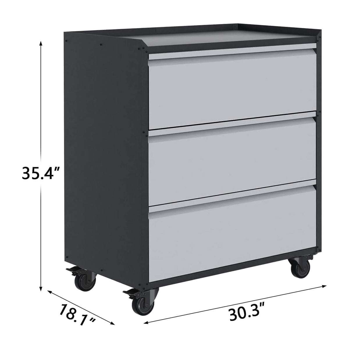 Garvee Gabinete de Almacenaje Metálico con 3 Cajones y Ruedas de 90x77x46 cm en Acero para Taller y Garaje Gris Claro y Gris Oscuro
