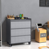 Garvee Gabinete de Almacenaje Metálico con 3 Cajones y Ruedas de 90x77x46 cm en Acero para Taller y Garaje Gris Claro y Gris Oscuro