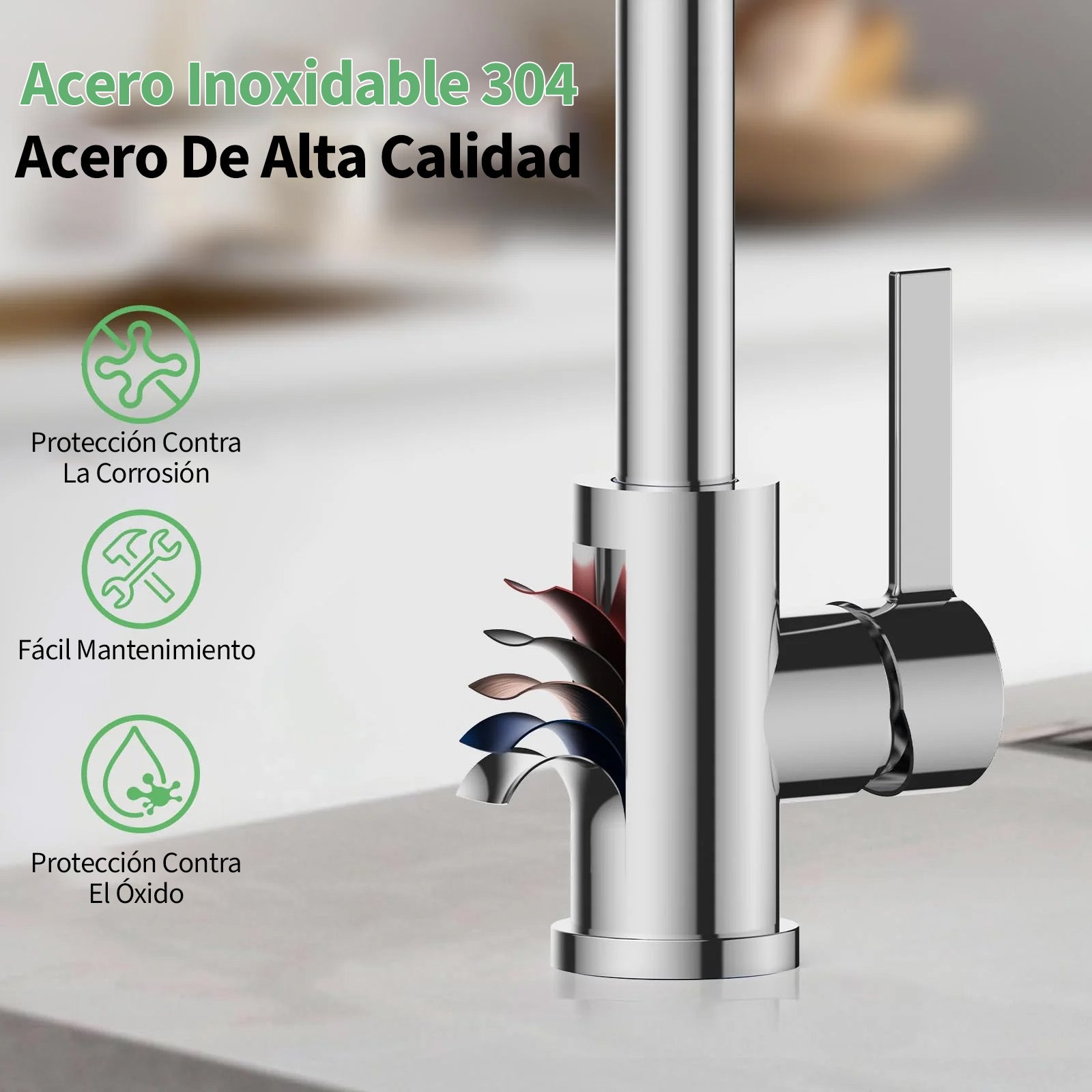 Garvee Grifo de Cocina Plegable en Latón Cepillado Dorado 60cm, 2 Modos de Chorro, Regulación Frío-Calor, Tubos de Entrada Norma Europea G3/8