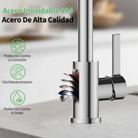 Garvee Grifo de Cocina Plegable en Latón Cepillado Dorado 60cm, 2 Modos de Chorro, Regulación Frío-Calor, Tubos de Entrada Norma Europea G3/8