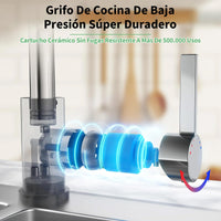 Garvee Grifo de Cocina Plegable en Latón Cepillado Dorado 60cm, 2 Modos de Chorro, Regulación Frío-Calor, Tubos de Entrada Norma Europea G3/8