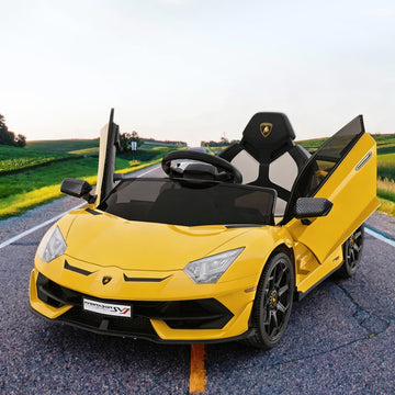 Garvee Coche Electrico Infantil con Puertas Hidraulicas Suspension de Muelles y Control Remoto Seguro, 12V Amarillo