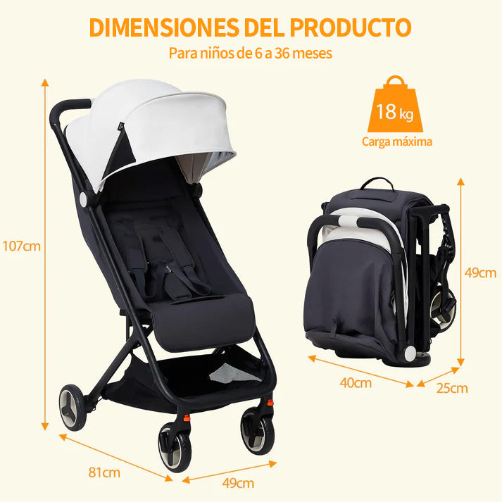 Garvee Buggy Ligero Para Bebés Con Plegado Fácil, Ruedas Robustes, Respaldo Ajustable, Arnés 5 Puntos, Gris, Ideal Para Viajes Y Avión