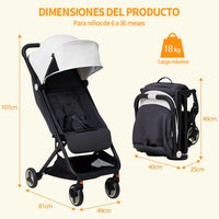 Garvee Buggy Ligero Para Bebés Con Plegado Fácil, Ruedas Robustes, Respaldo Ajustable, Arnés 5 Puntos, Gris, Ideal Para Viajes Y Avión