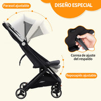 Garvee Buggy Ligero Para Bebés Con Plegado Fácil, Ruedas Robustes, Respaldo Ajustable, Arnés 5 Puntos, Gris, Ideal Para Viajes Y Avión