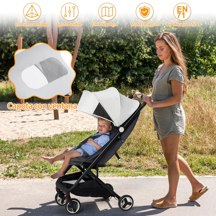 Garvee Buggy Ligero Para Bebés Con Plegado Fácil, Ruedas Robustes, Respaldo Ajustable, Arnés 5 Puntos, Gris, Ideal Para Viajes Y Avión