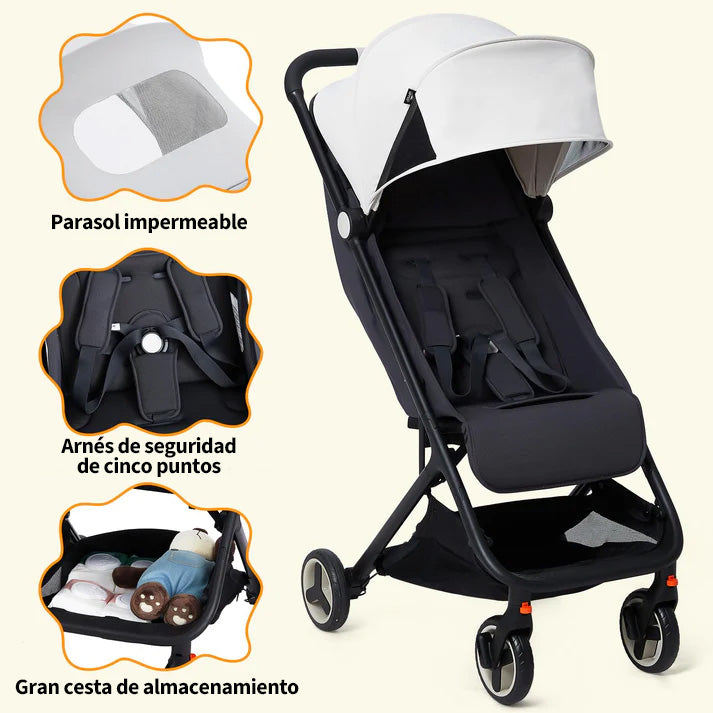 Garvee Buggy Ligero Para Bebés Con Plegado Fácil, Ruedas Robustes, Respaldo Ajustable, Arnés 5 Puntos, Gris, Ideal Para Viajes Y Avión