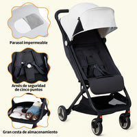 Garvee Buggy Ligero Para Bebés Con Plegado Fácil, Ruedas Robustes, Respaldo Ajustable, Arnés 5 Puntos, Gris, Ideal Para Viajes Y Avión