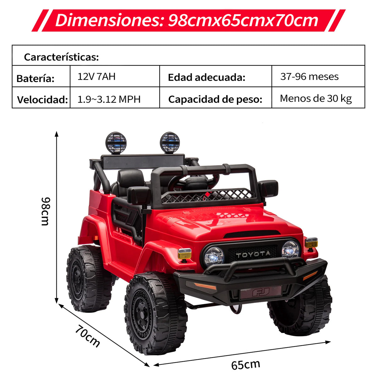Garvee Coche Eléctrico Infantil Jeep 12V 7Ah con Licencia Oficial Control Remoto y Doble Motor para Niños a Partir de 3 Años Rojo
