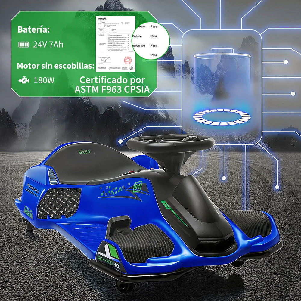 Garvee Coche de Carreras Eléctrico Infantil de 24V de PP Motor Sin Escobillas de 180W Alta Velocidad Estándar EU Azul