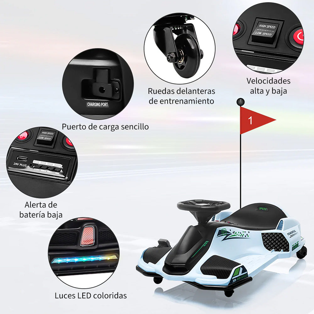 Garvee Kart Eléctrico Infantil de Derrape de 24V de PP Motor Sin Escobillas de 180W Alta Velocidad Estándar EU Blanco