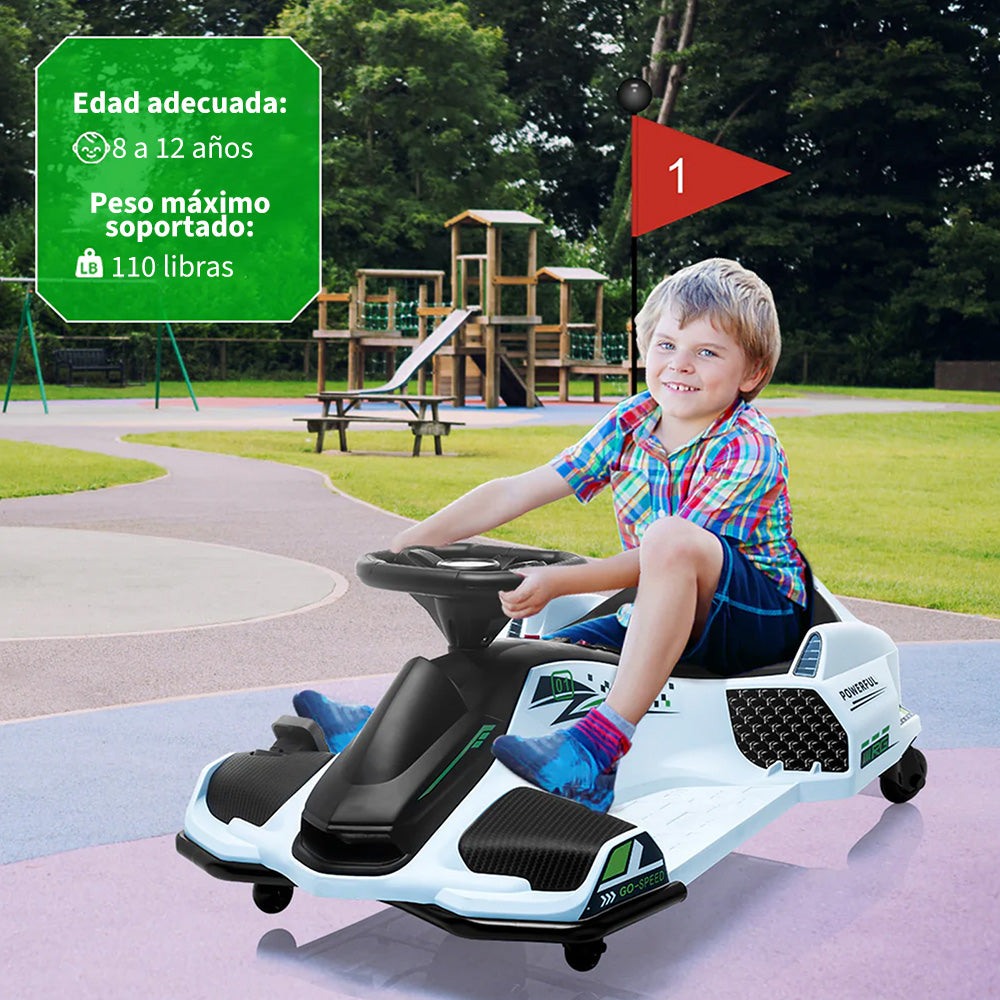 Garvee Kart Eléctrico Infantil de Derrape de 24V de PP Motor Sin Escobillas de 180W Alta Velocidad Estándar EU Blanco