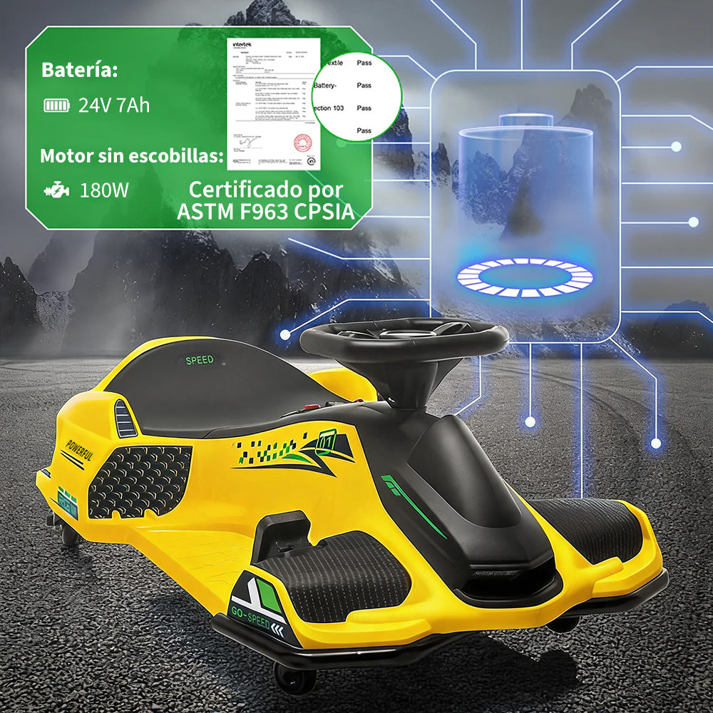 Garvee Kart Eléctrico para Niños de 24V con Motor Brushless y Luces LED para Derrape en Pista