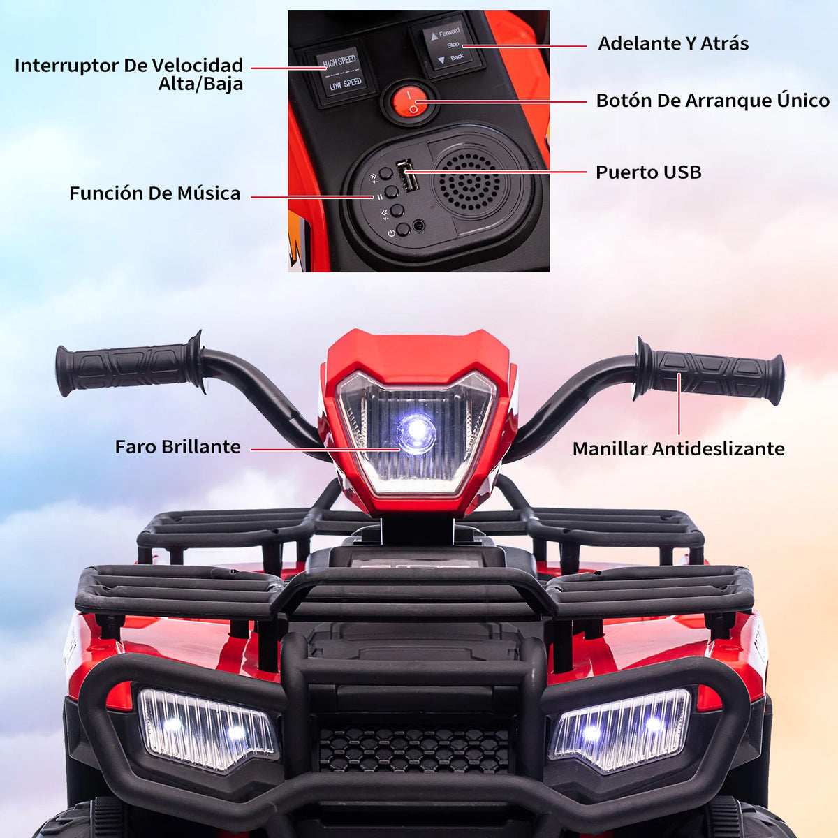 Garvee ATV Eléctrico para Niños de 12V con Motores Dobles de 30W Velocidad de 2 a 5 km/h y Dimensiones de 88x46x50 cm para Edades de 3 a 6 Años, Rojo
