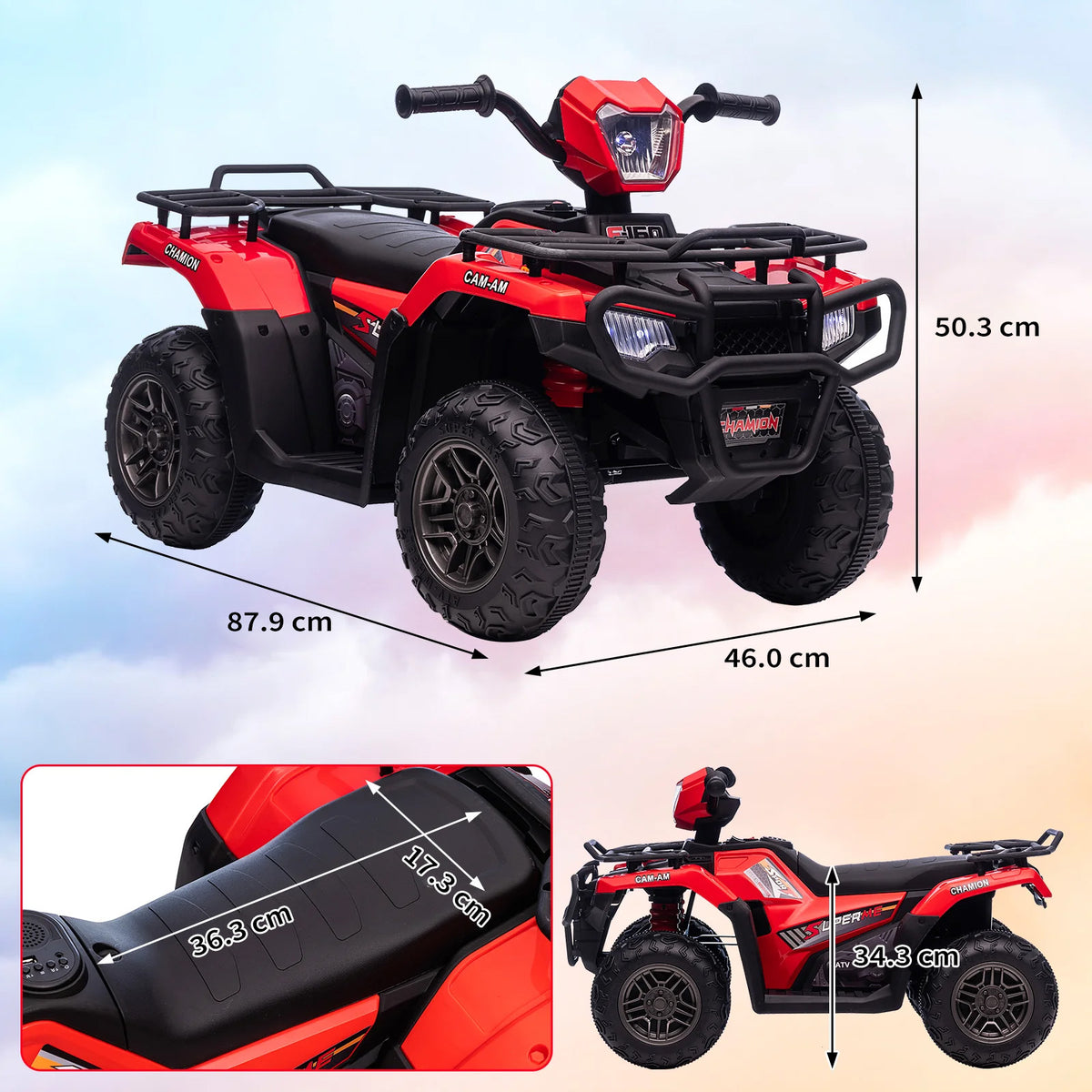 Garvee ATV Eléctrico para Niños de 12V con Motores Dobles de 30W Velocidad de 2 a 5 km/h y Dimensiones de 88x46x50 cm para Edades de 3 a 6 Años, Rojo