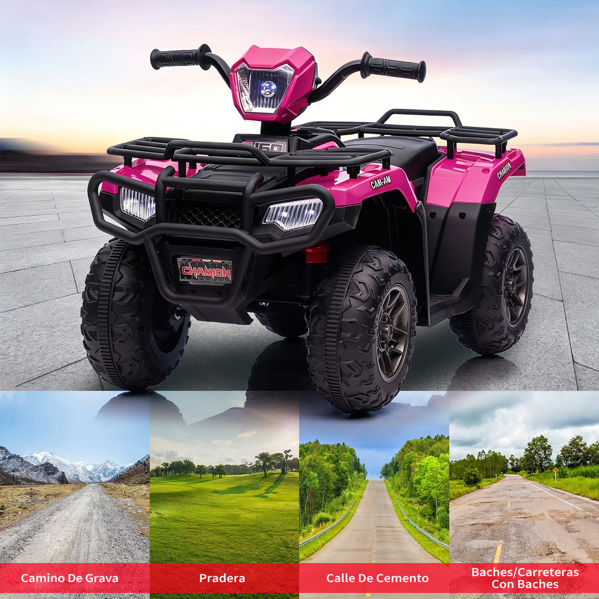 Garvee Quad Eléctrico Infantil de 12V con Conectividad Bluetooth y Velocidad de 2 a 5 km/h Moto de Batería para Niños de 3 a 6 Años de 88x46x50 cm, Rosa