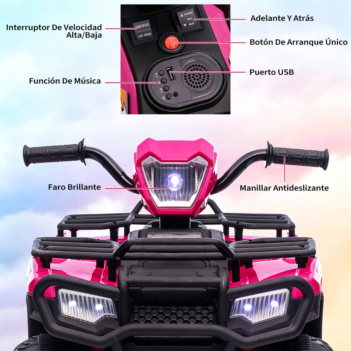 Garvee Quad Eléctrico Infantil de 12V con Conectividad Bluetooth y Velocidad de 2 a 5 km/h Moto de Batería para Niños de 3 a 6 Años de 88x46x50 cm, Rosa