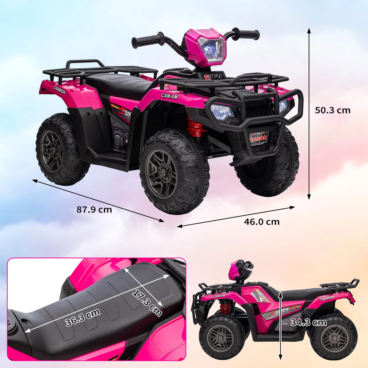 Garvee Quad Eléctrico Infantil de 12V con Conectividad Bluetooth y Velocidad de 2 a 5 km/h Moto de Batería para Niños de 3 a 6 Años de 88x46x50 cm, Rosa