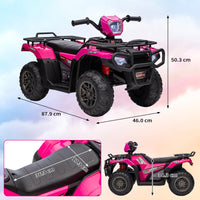 Garvee Quad Eléctrico Infantil de 12V con Conectividad Bluetooth y Velocidad de 2 a 5 km/h Moto de Batería para Niños de 3 a 6 Años de 88x46x50 cm, Rosa