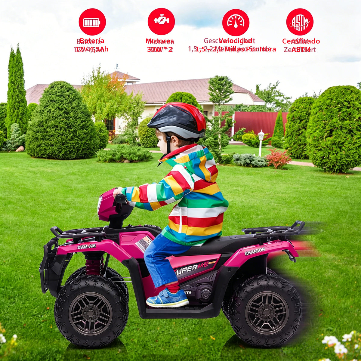 Garvee Quad Eléctrico Infantil de 12V con Conectividad Bluetooth y Velocidad de 2 a 5 km/h Moto de Batería para Niños de 3 a 6 Años de 88x46x50 cm, Rosa