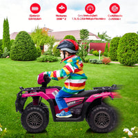 Garvee Quad Eléctrico Infantil de 12V con Conectividad Bluetooth y Velocidad de 2 a 5 km/h Moto de Batería para Niños de 3 a 6 Años de 88x46x50 cm, Rosa