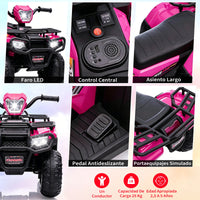 Garvee Quad Eléctrico Infantil de 12V con Conectividad Bluetooth y Velocidad de 2 a 5 km/h Moto de Batería para Niños de 3 a 6 Años de 88x46x50 cm, Rosa