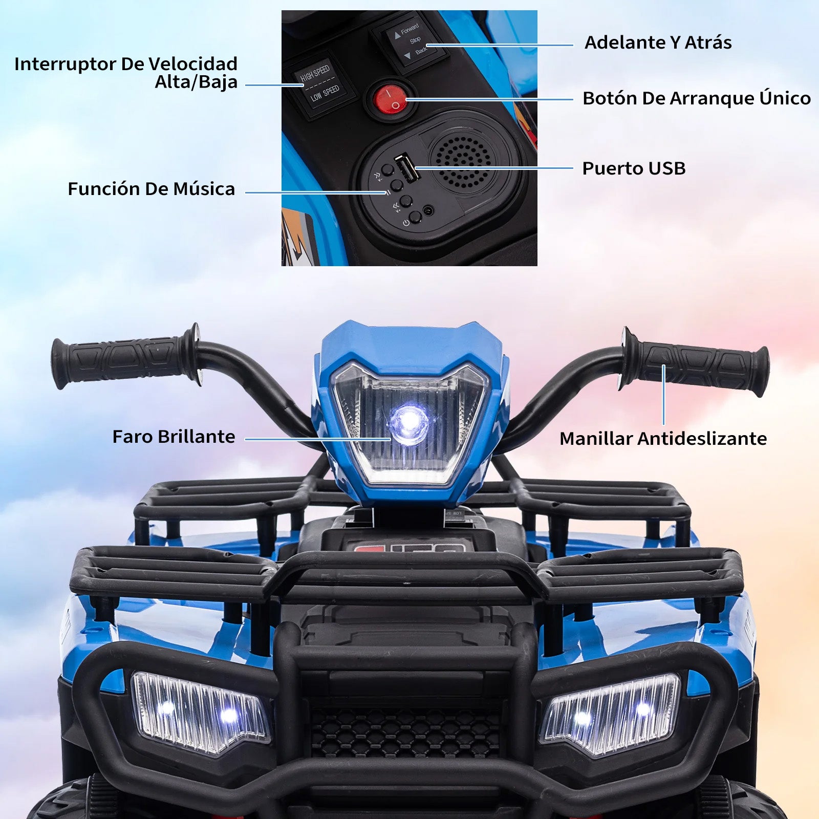 Garvee ATV Eléctrico Infantil de 12V con Doble Motor de 30W y Velocidad de 2 a 5 km/h Mini Quad para Niños de 3 a 6 Años, Azul