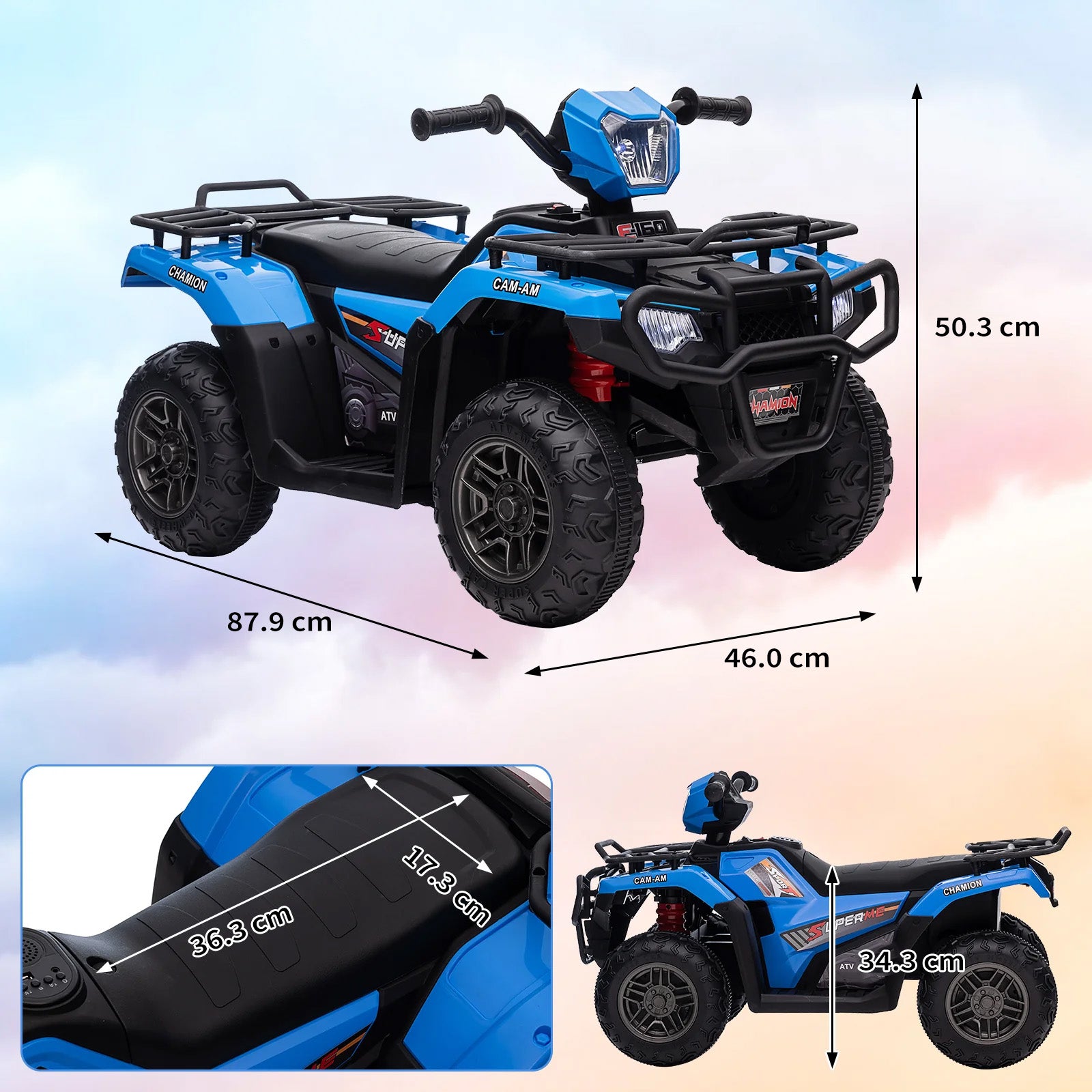 Garvee ATV Eléctrico Infantil de 12V con Doble Motor de 30W y Velocidad de 2 a 5 km/h Mini Quad para Niños de 3 a 6 Años, Azul