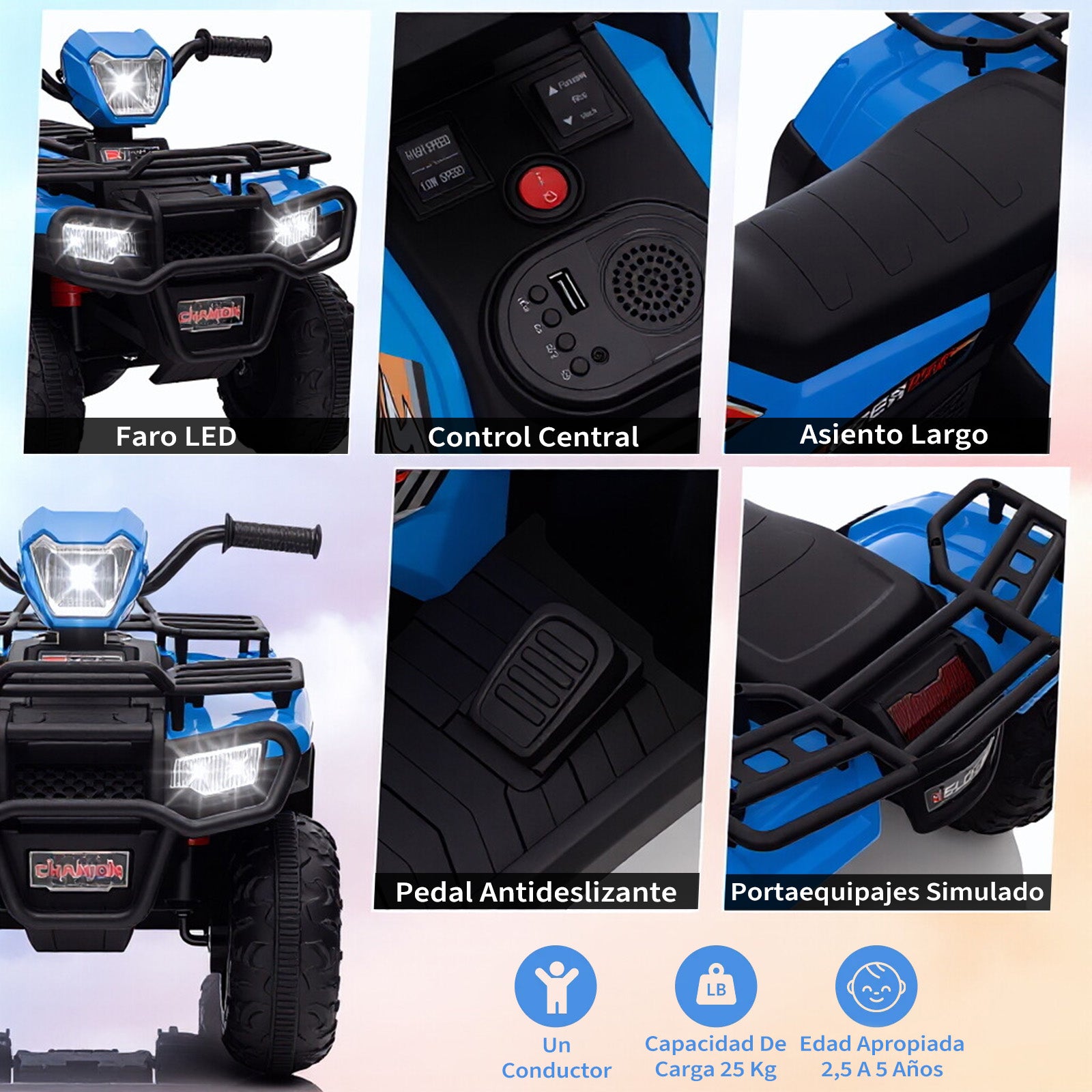 Garvee ATV Eléctrico Infantil de 12V con Doble Motor de 30W y Velocidad de 2 a 5 km/h Mini Quad para Niños de 3 a 6 Años, Azul