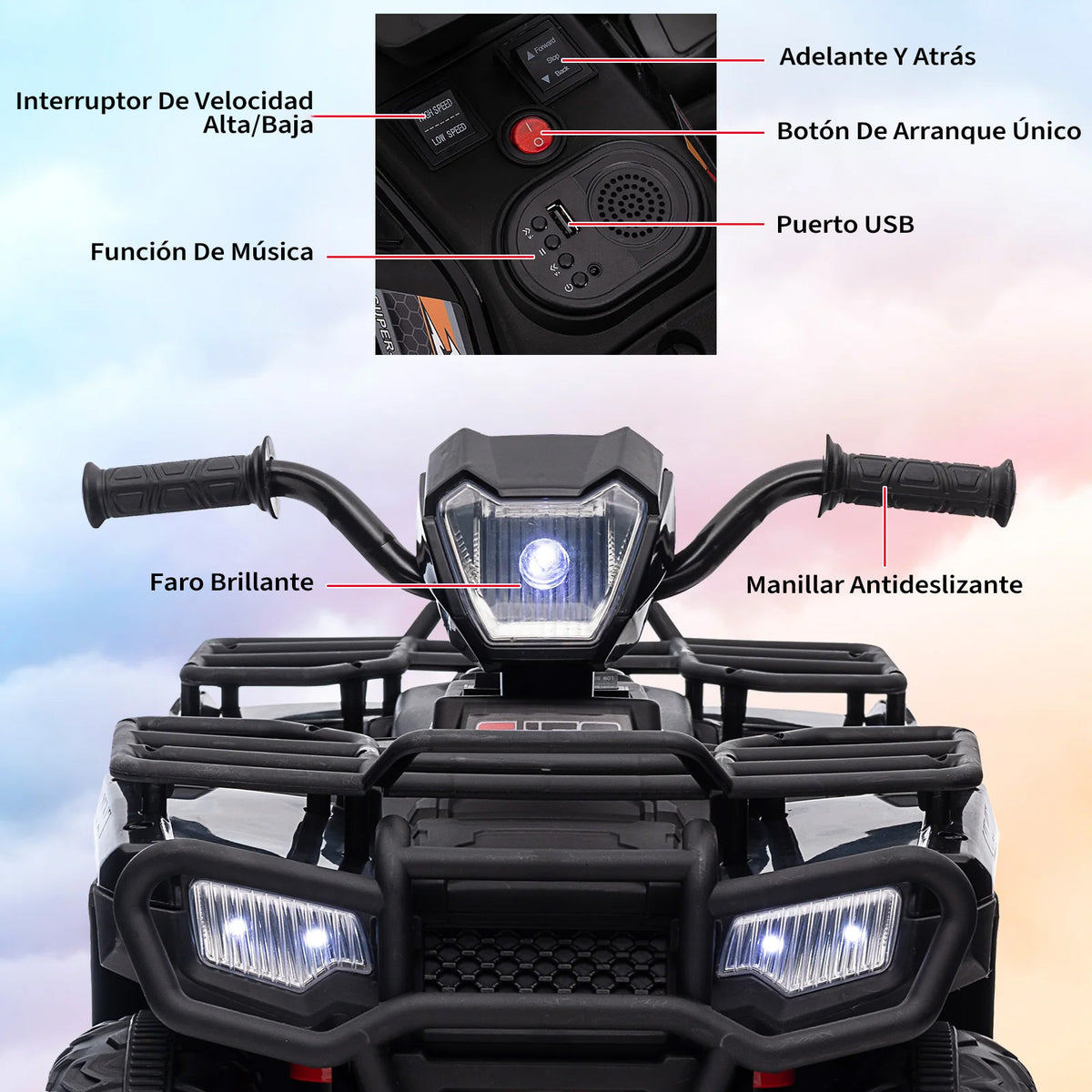 Garvee ATV Eléctrico para Niños de 12V con Motores Dobles de 30W Velocidad de 2 a 5 km/h y Dimensiones de 88x46x50 cm para Edades de 3 a 6 Años, Negro