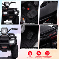 Garvee ATV Eléctrico para Niños de 12V con Motores Dobles de 30W Velocidad de 2 a 5 km/h y Dimensiones de 88x46x50 cm para Edades de 3 a 6 Años, Negro
