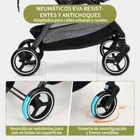 Garvee Cochecito De Bebé Ultraligero Y Compacto Con Asiento Reversible, Ruedas EVA, Plegable, Gris, Ideal Para Paseos Y Viajes