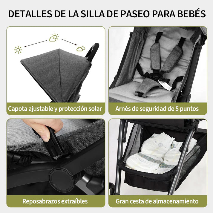 Garvee Cochecito De Bebé Ultraligero Y Compacto Con Asiento Reversible, Ruedas EVA, Plegable, Gris, Ideal Para Paseos Y Viajes